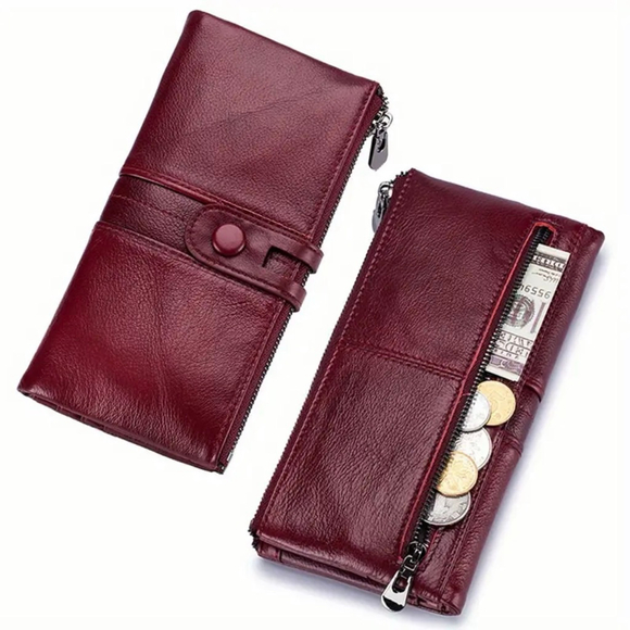 Handbags - Genuine Leather Red Bifold RFID Wallet for Women
